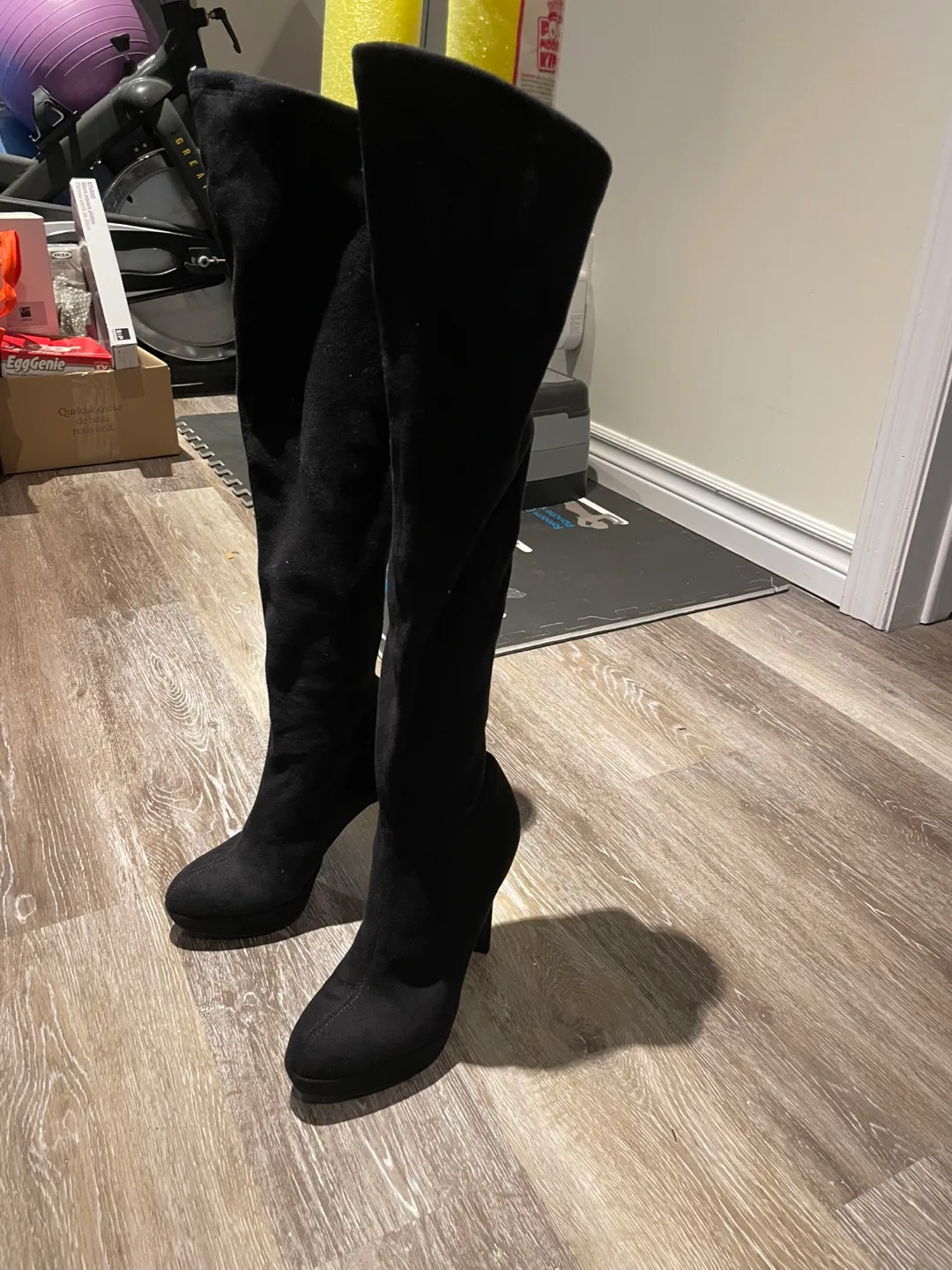 Black Thigh High Heel Boots - Size 7 thumbnail