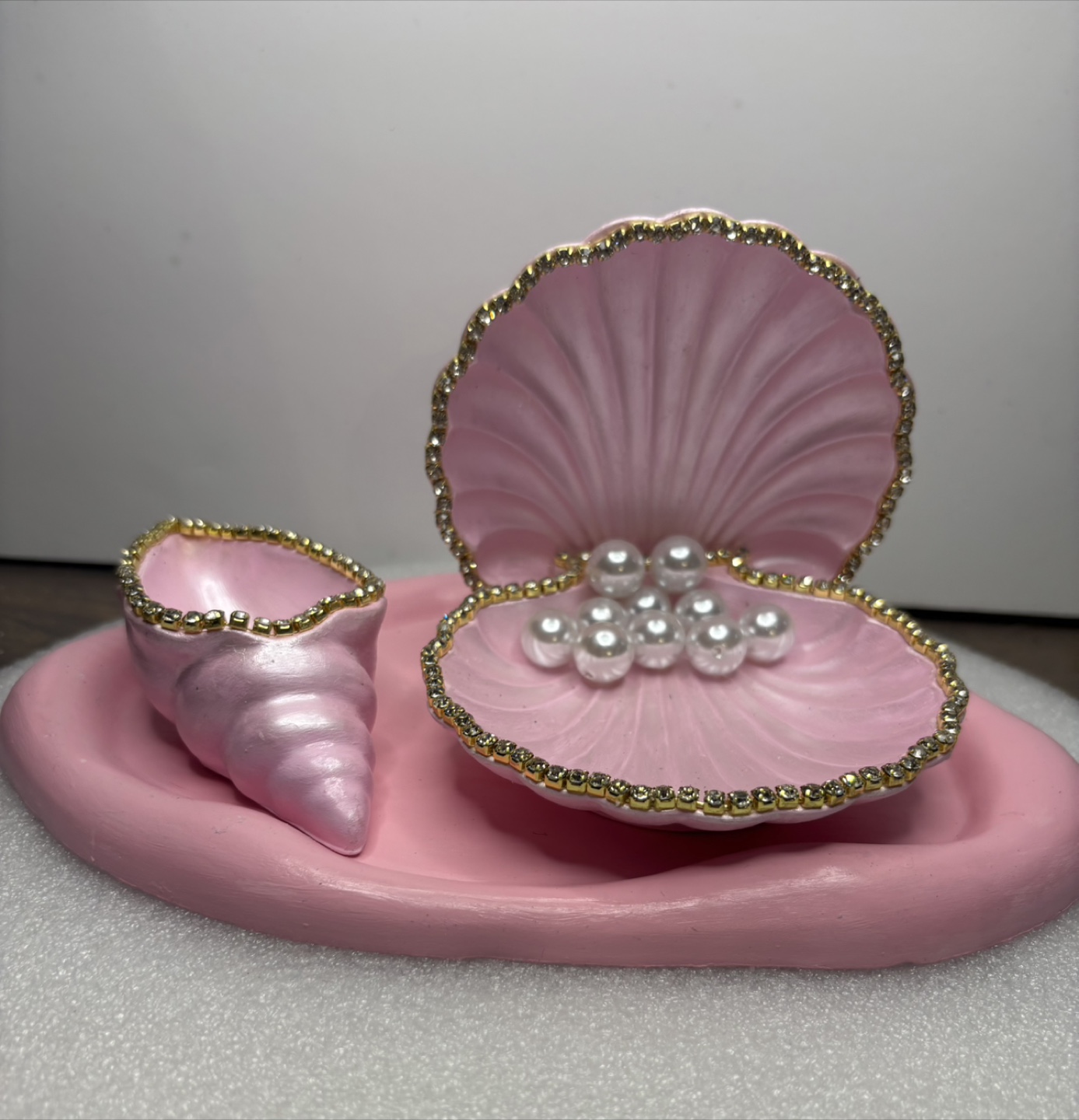 handmade pink seashell tray & trinket set