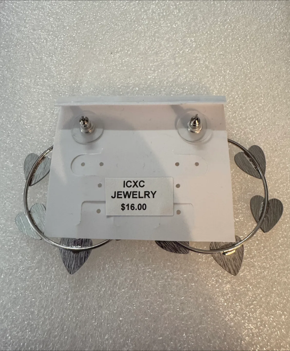 Silver Plated, 2” hand enameled Blush Pink Heart Hoop Earrings image indicator(3)