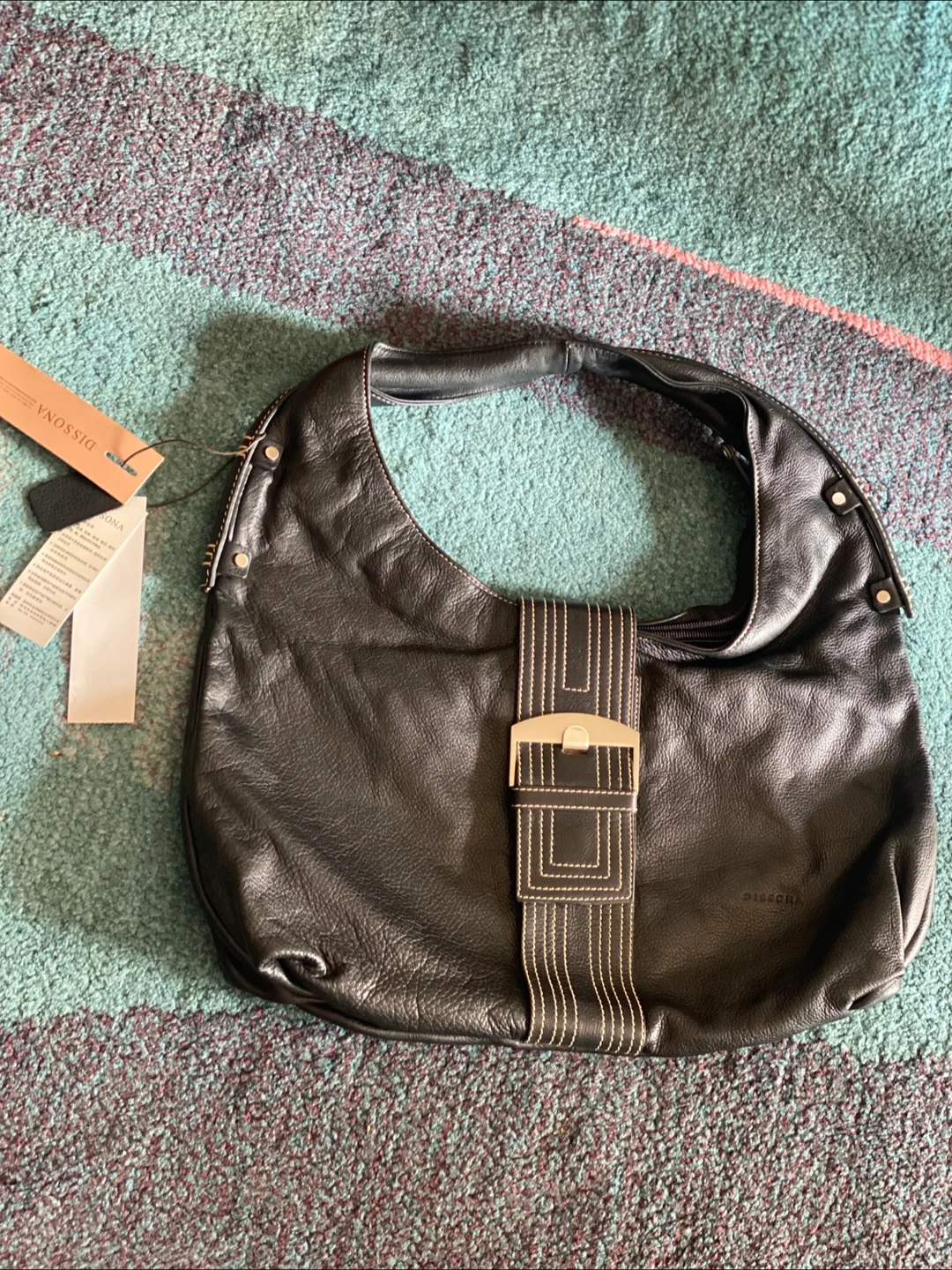 Dissonant Black Leather Hobo Bag thumbnail