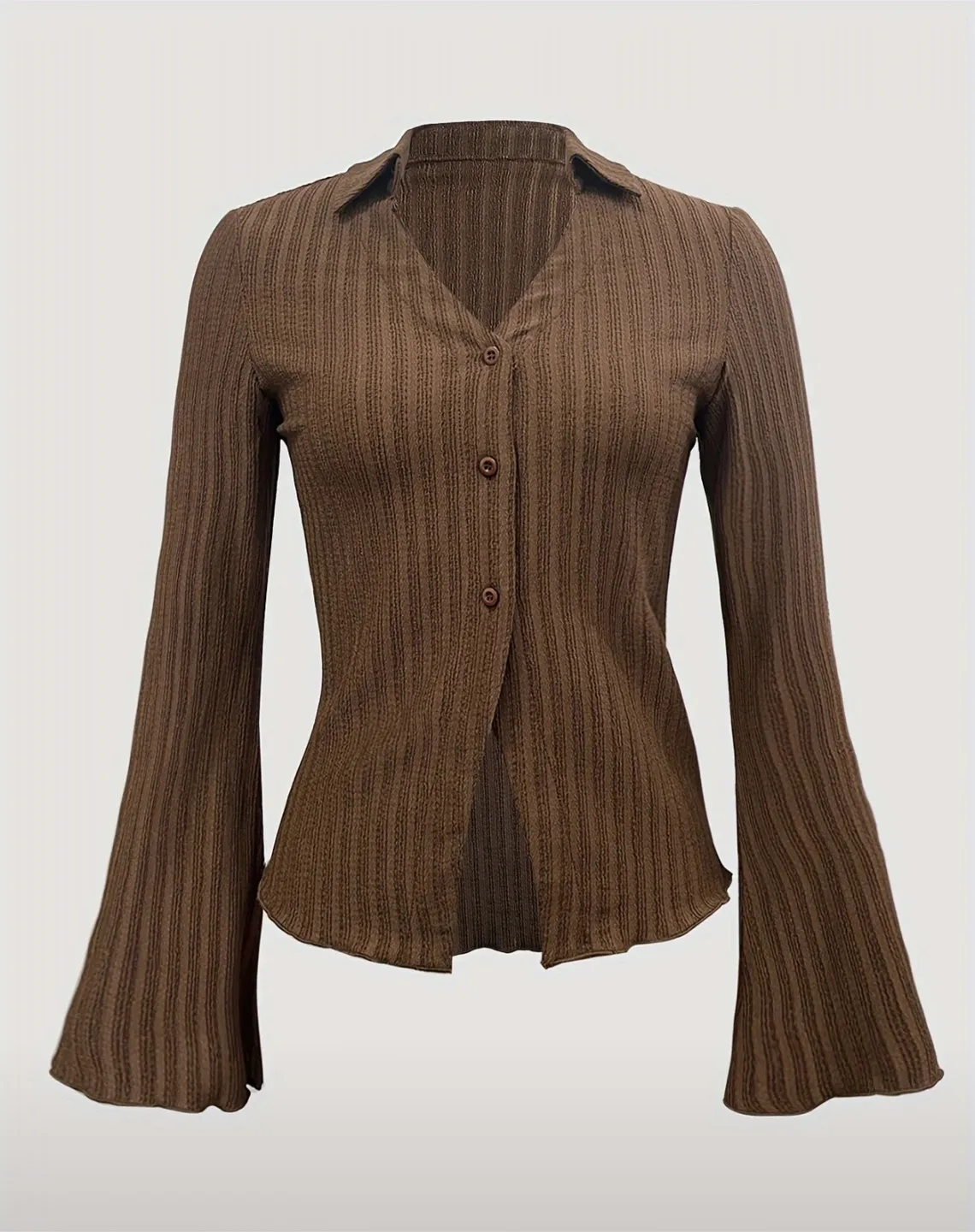 Brown Knit Button-Up Top