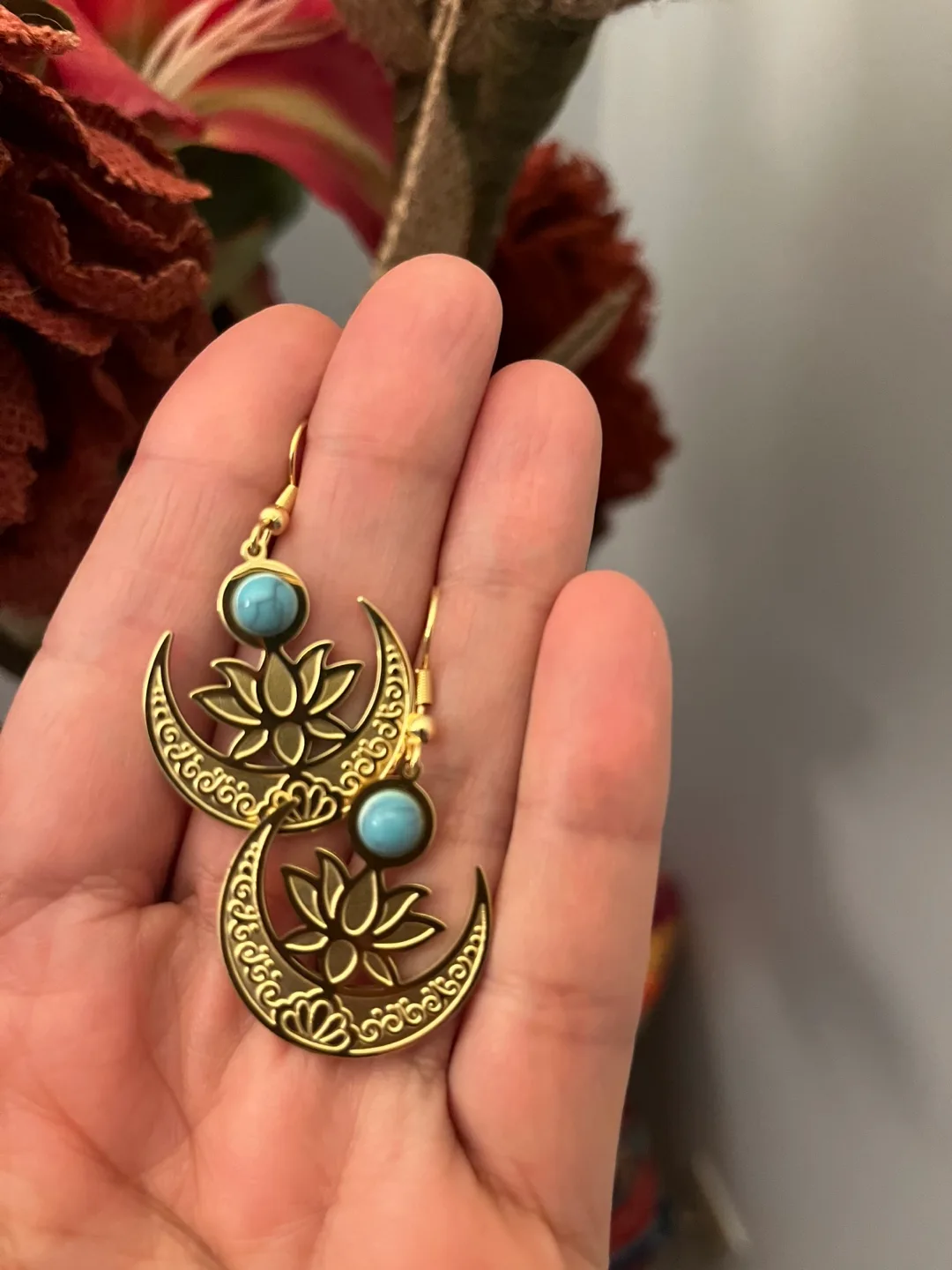 Lotus & Moon Earrings - Gold Colour image indicator(3)