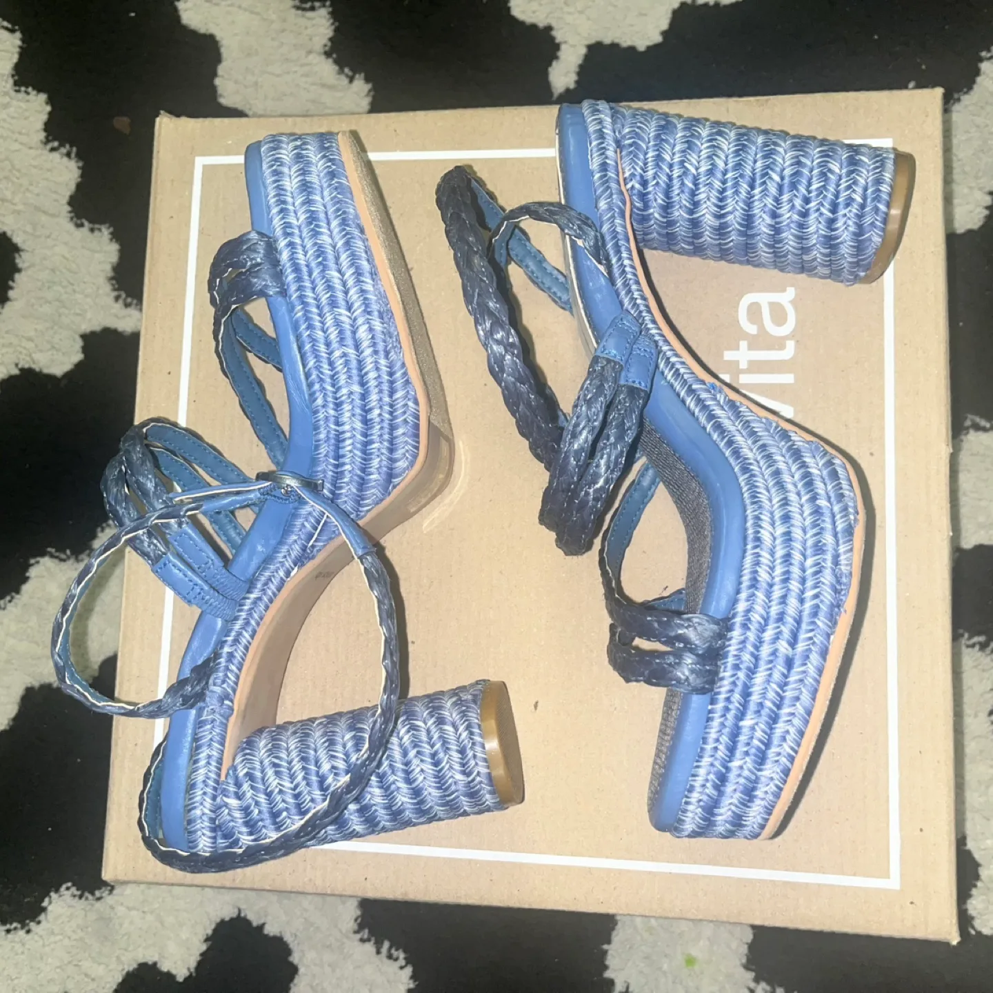Dolce Vita Catina Blue Raffia Platform Heels thumbnail
