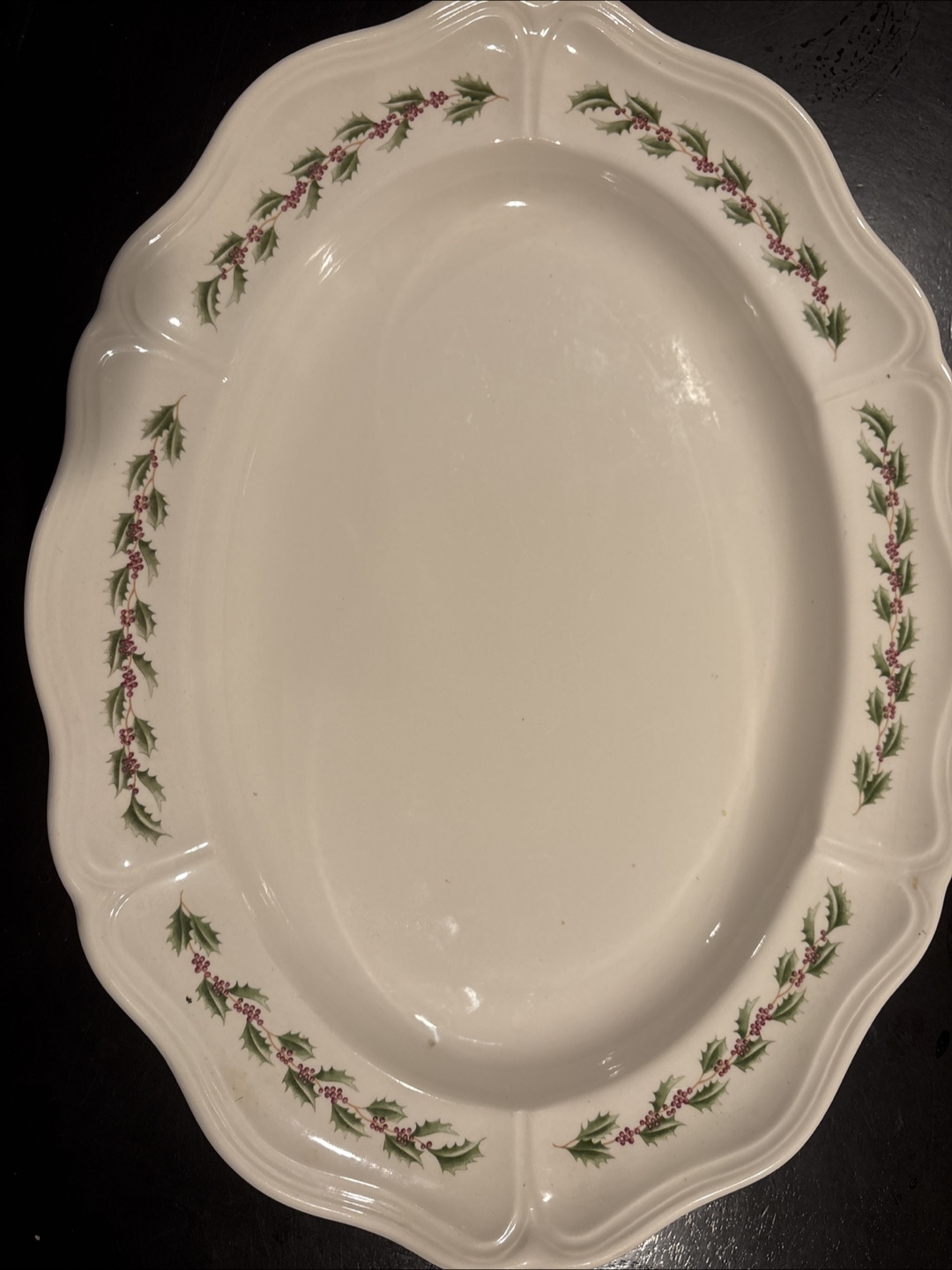 Vintage Oval Serving Platter with Holly Design