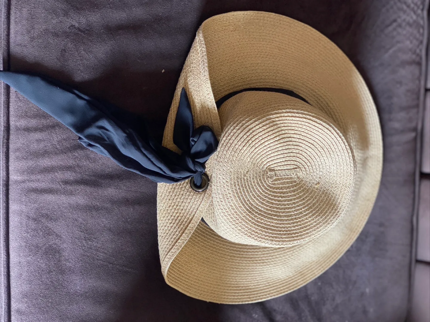 Straw Sun Hat with Black Ribbon thumbnail