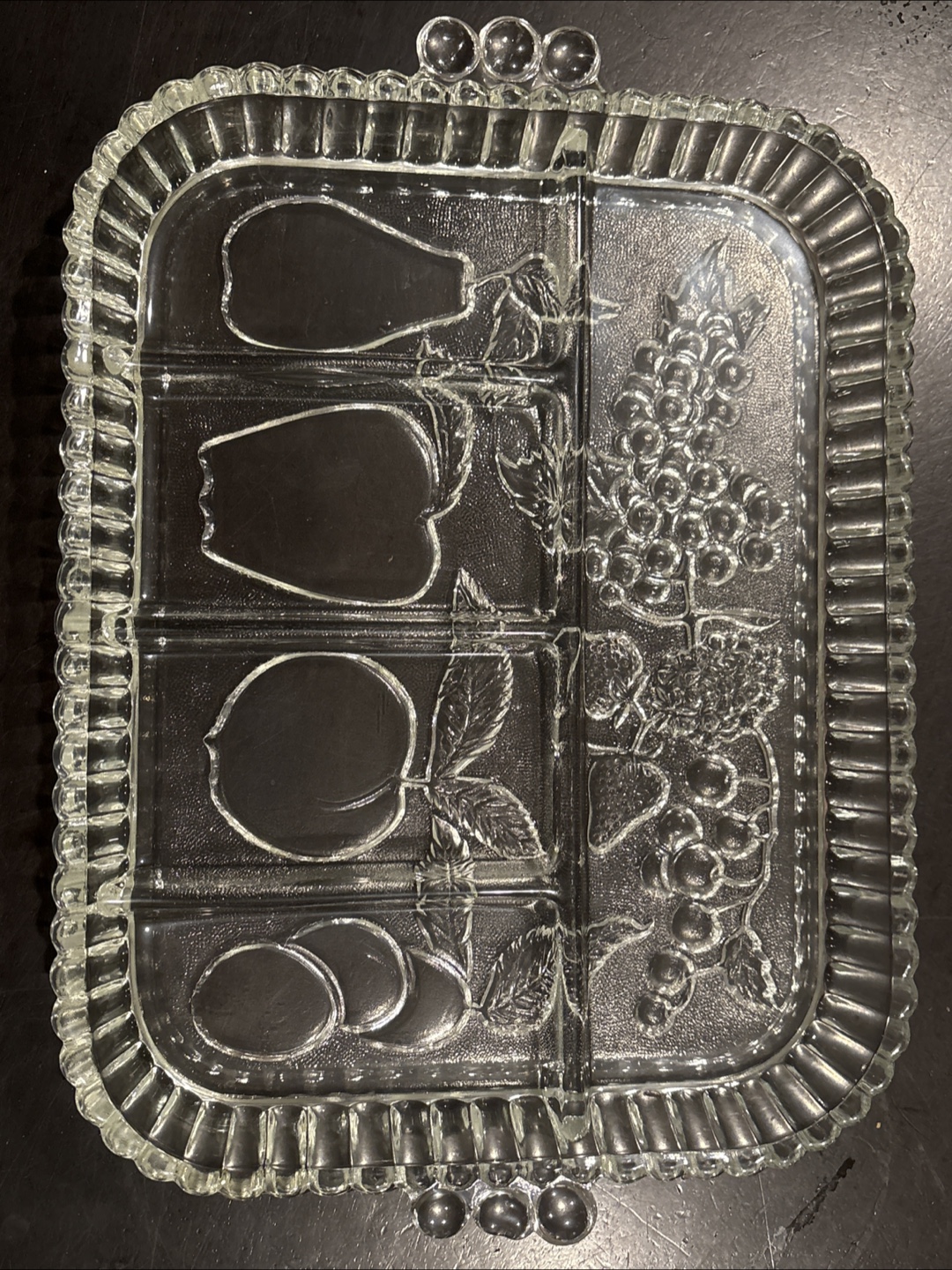 Vintage Clear Glass Divided Serving Tray