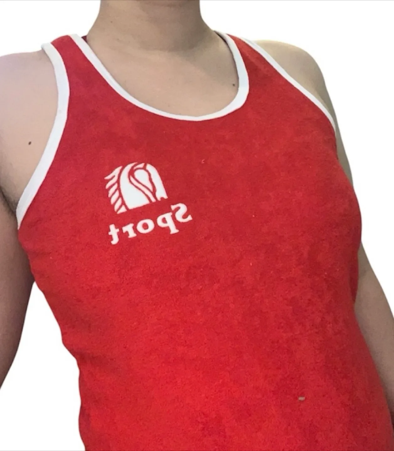 Vintage Authentic 80s Red Terrycloth Sports Tank S/M image indicator(9)