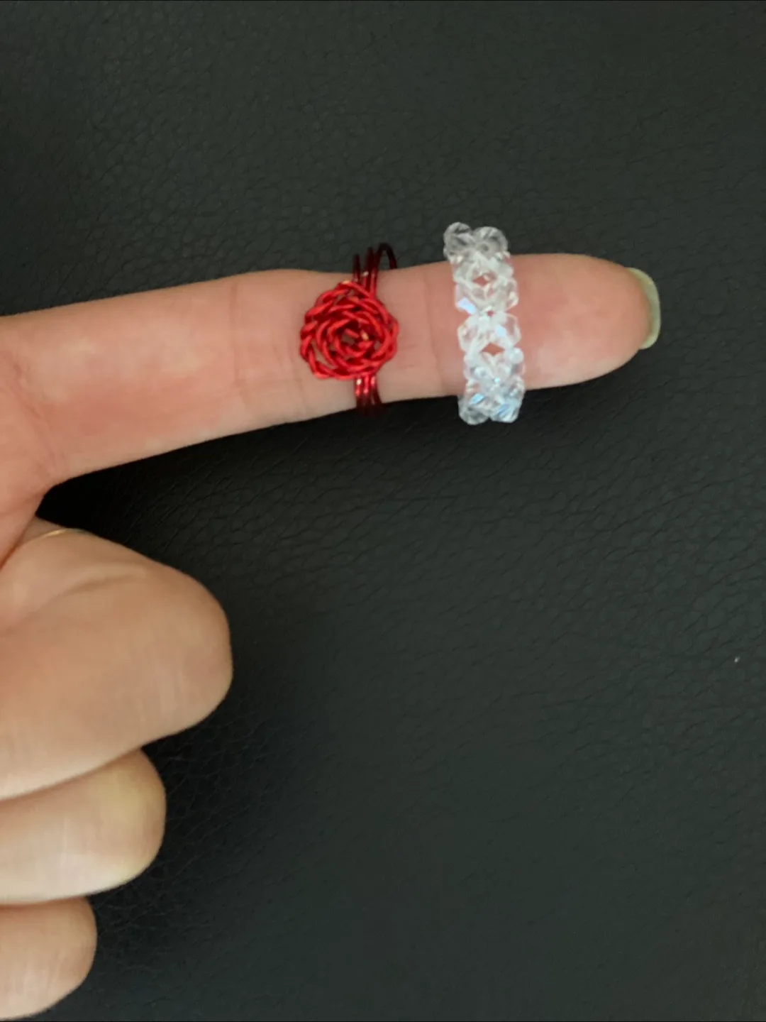 Handmade Red Rose & Crystal Rings thumbnail