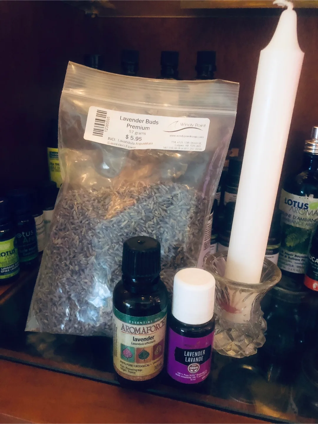 Lavender Flower Buds & 2 Essential Oils, Candle & Holder thumbnail