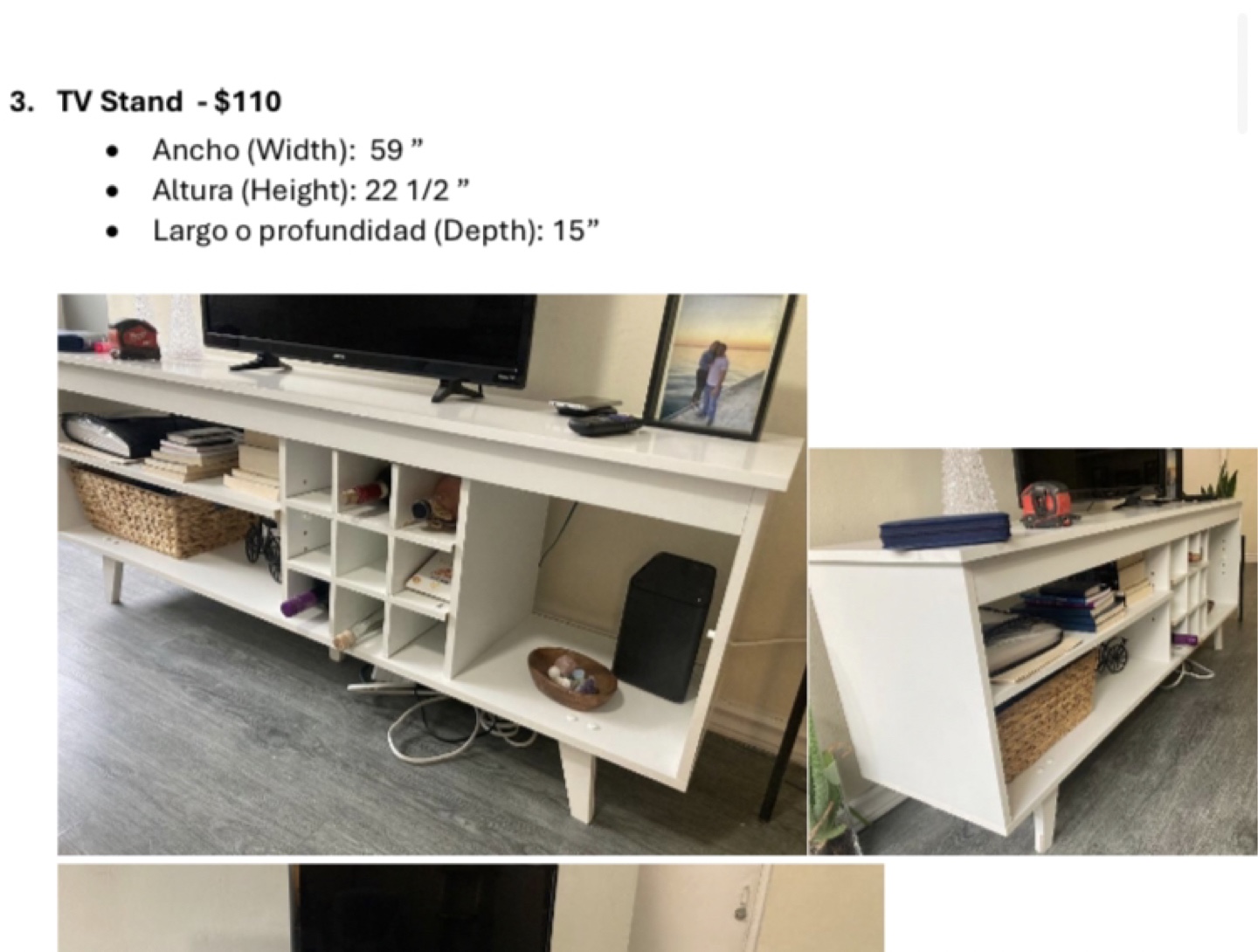 White TV Stand - 59 inch - photo 4
