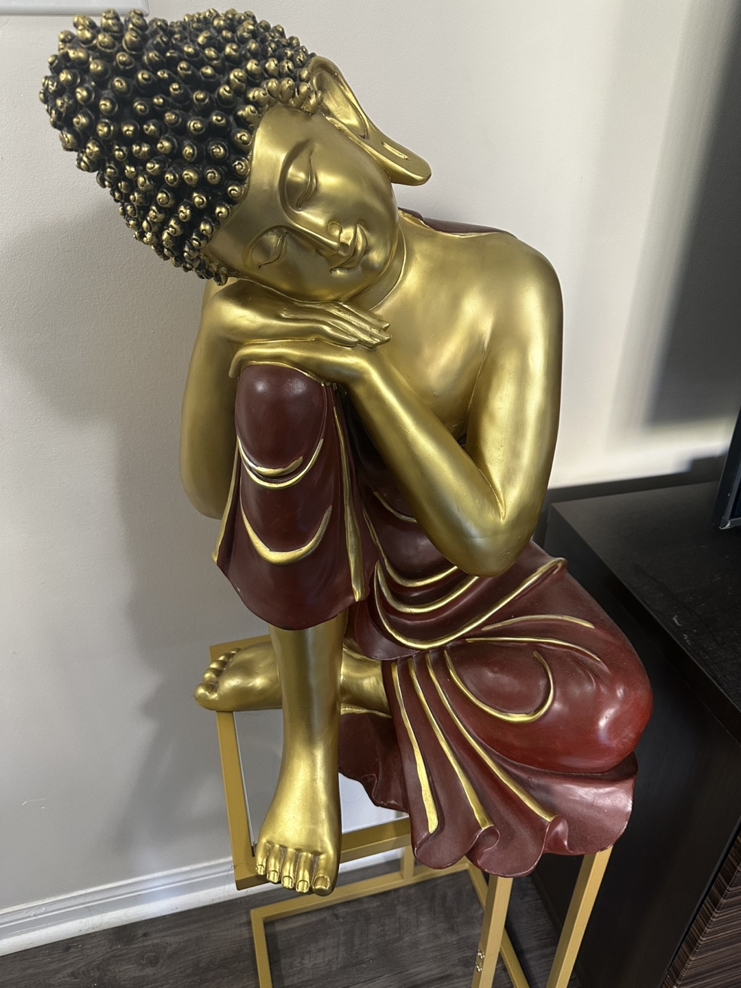 Large Seated Buddha Statue - Gold and Burgundy