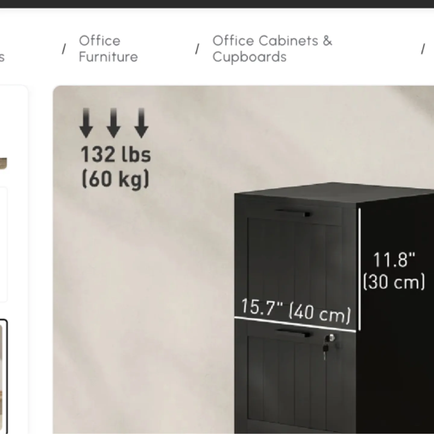 HOMCOM 3 Drawer Filing Cabinet with Lock, Black image indicator(2)
