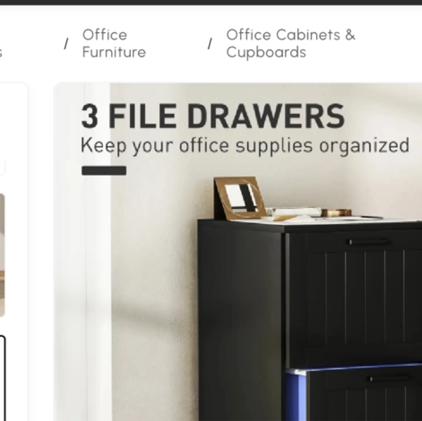 HOMCOM 3 Drawer Filing Cabinet with Lock, Black image indicator(6)