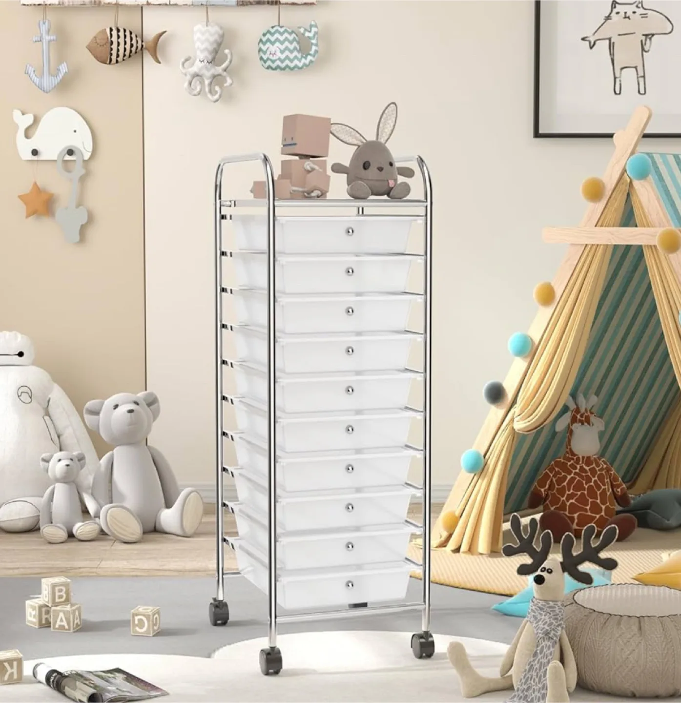 Huntington Home 10 Drawer Rolling Storage Cart image indicator(3)