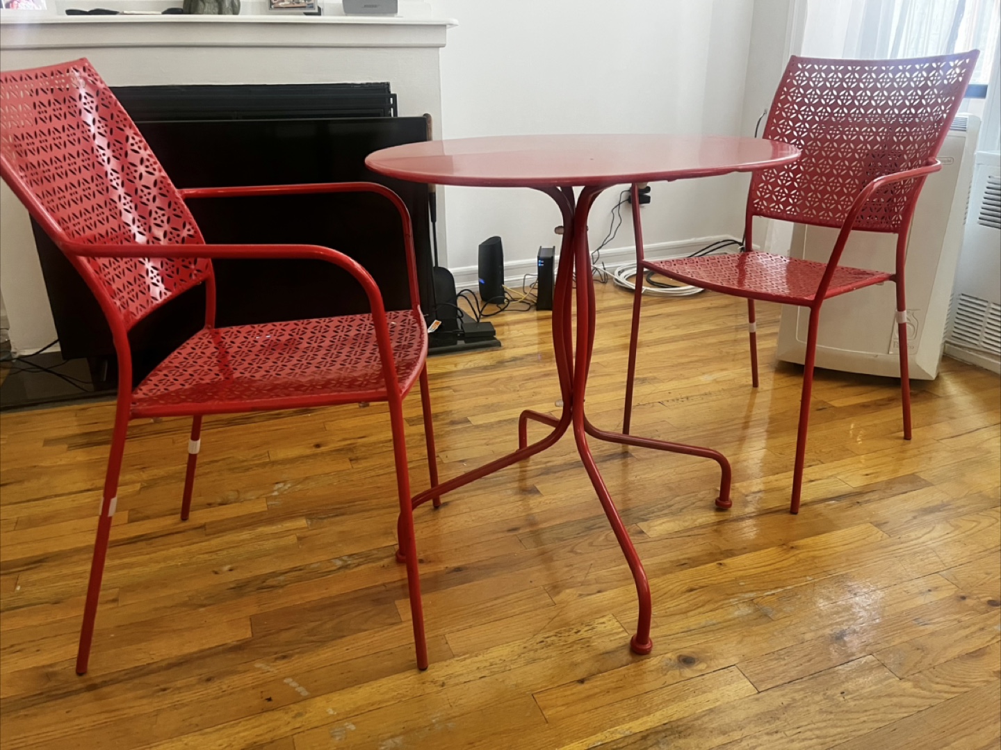 Red Metal Outdoor Table and Chairs Set