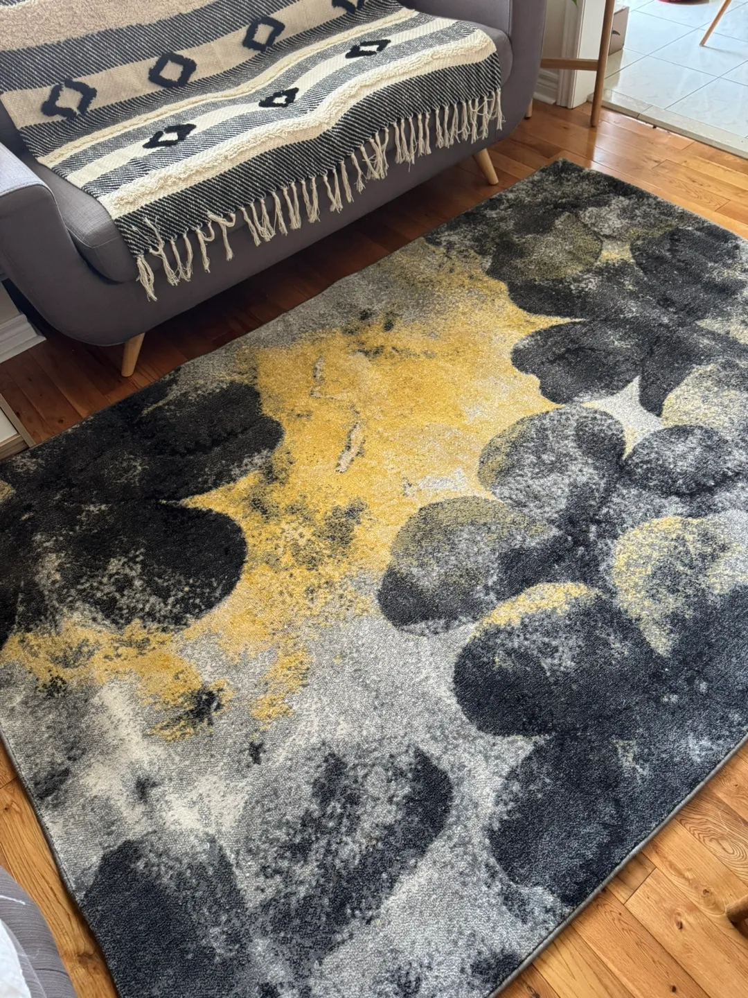 Floral Area Rug - Black, Yellow and Grey thumbnail