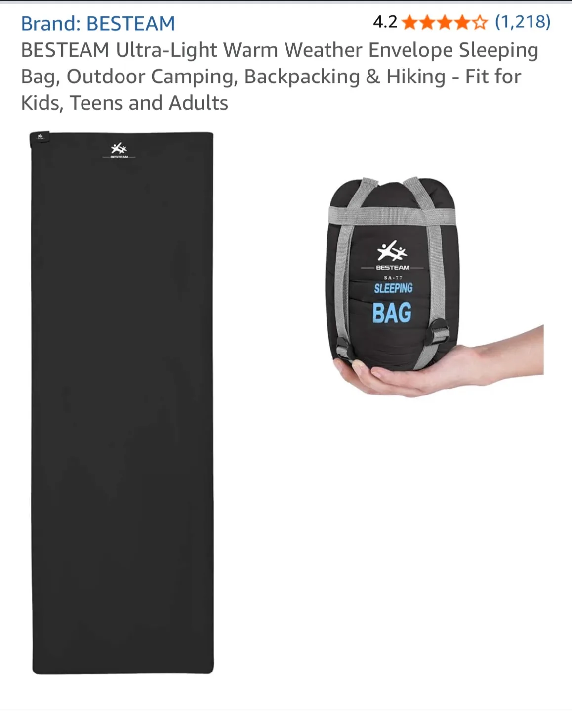 BESTEAM Ultra-Light Warm Weather Sleeping Bag image indicator(2)