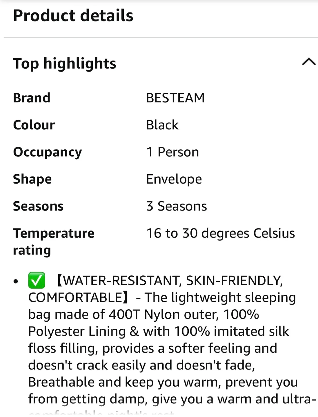 BESTEAM Ultra-Light Warm Weather Sleeping Bag image indicator(6)