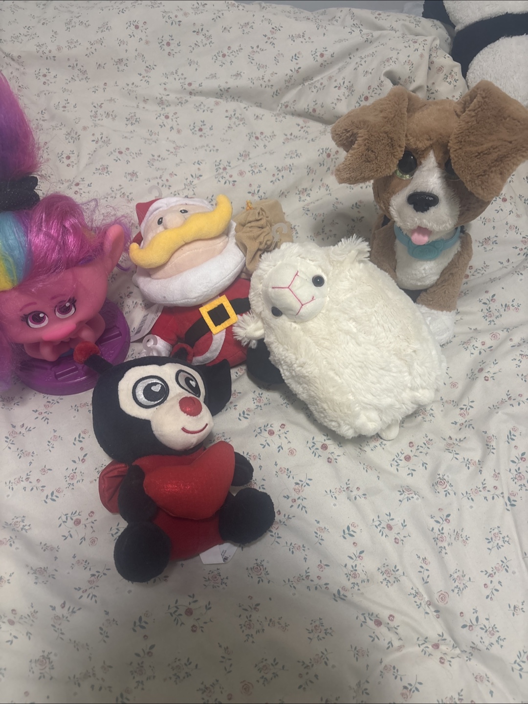 Assorted Plush Toys - Trolls, Santa, Dog, Sheep, Ladybug