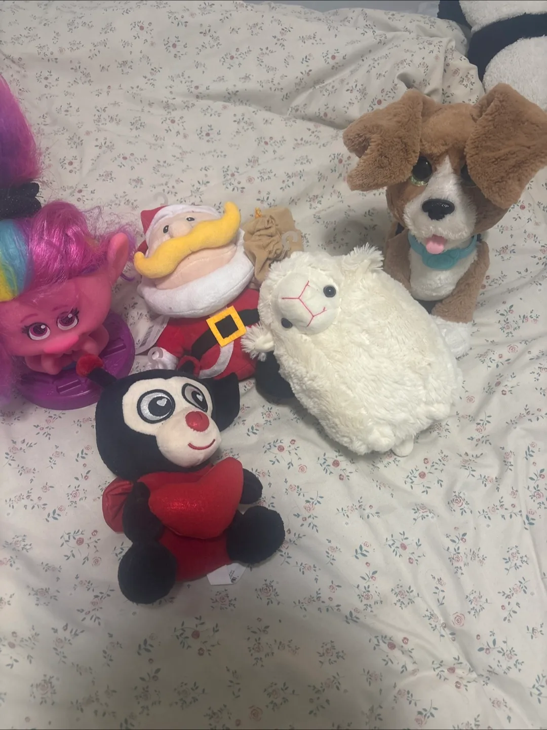 Assorted Plush Toys - Trolls, Santa, Dog, Sheep, Ladybug thumbnail