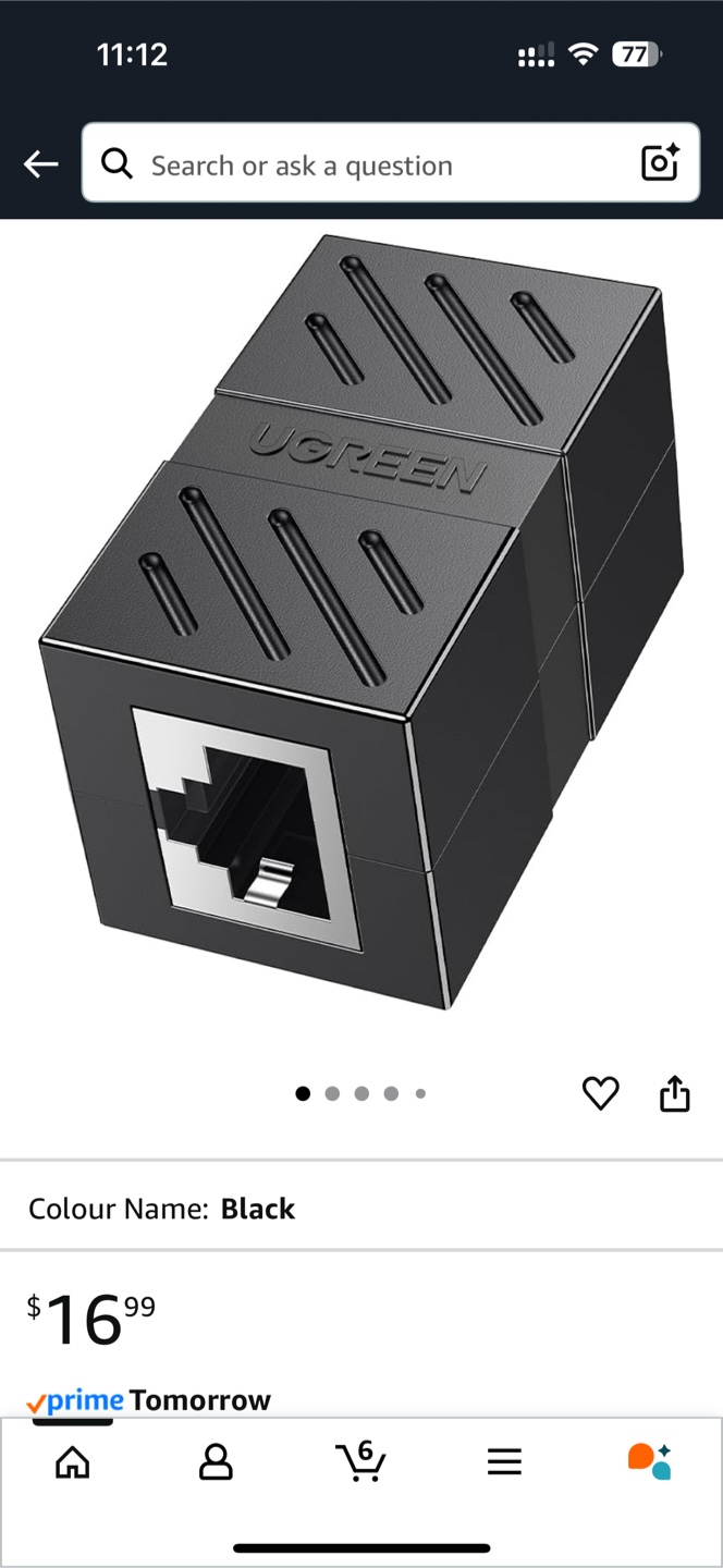 UGREEN RJ45 Network Keystone Jack Inline Coupler - Black
