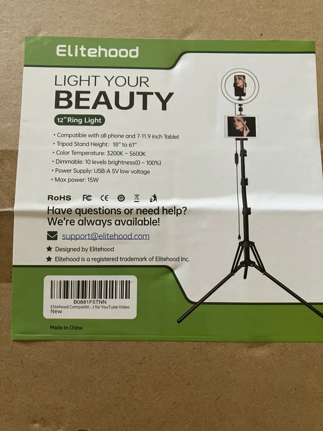 Elitehood 12" Ring Light with Tripod Stand thumbnail