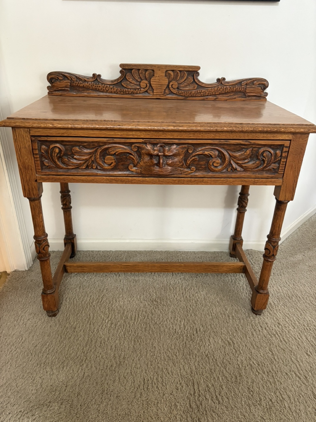 Antique carved oak hall table - photo 3