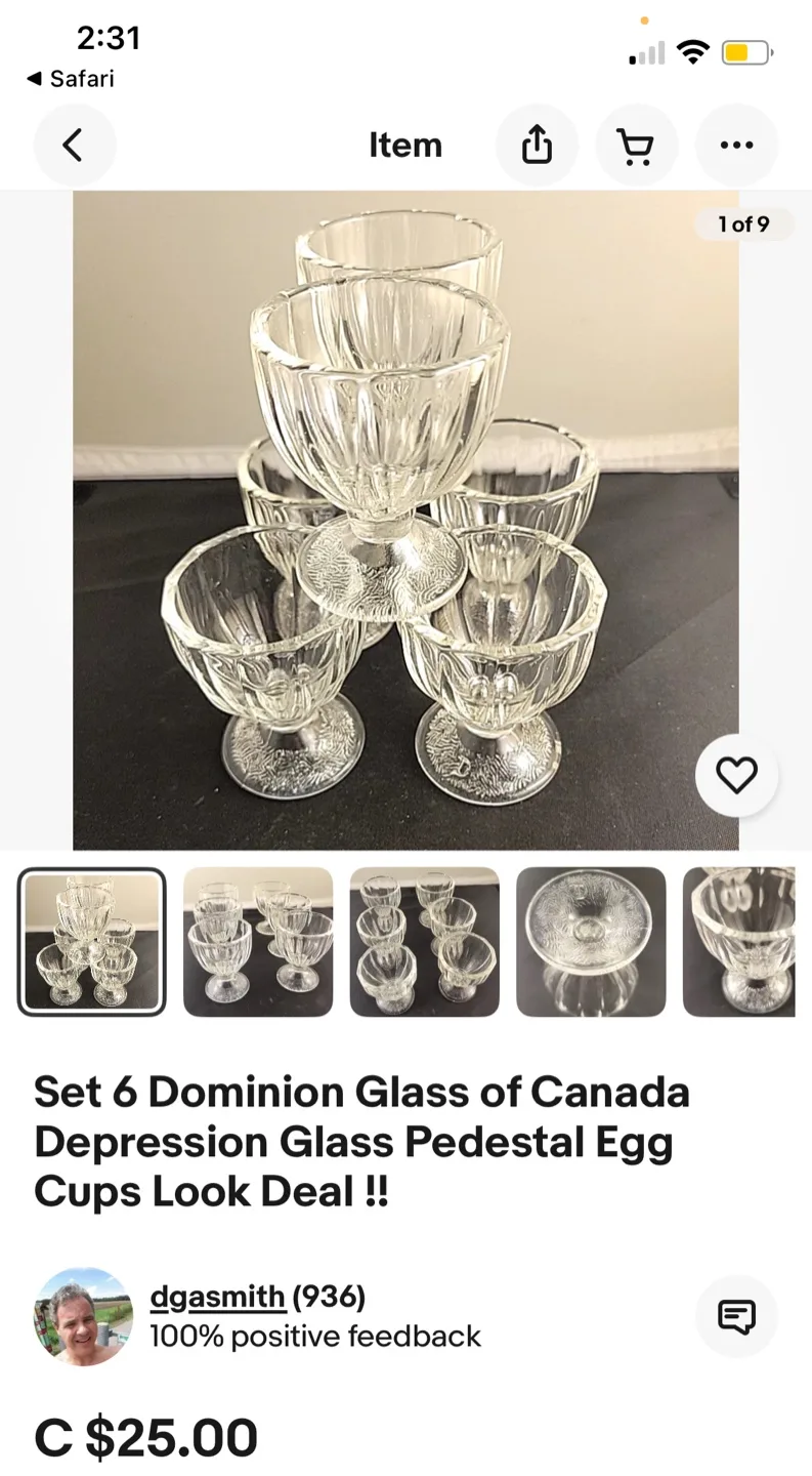 Vintage Depression Glass egg & juice cups bundle of 4 image indicator(7)