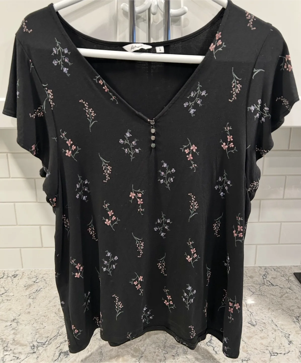 Women’s V Neck Floral Print T-Shirts With Button Neck Detail image indicator(5)