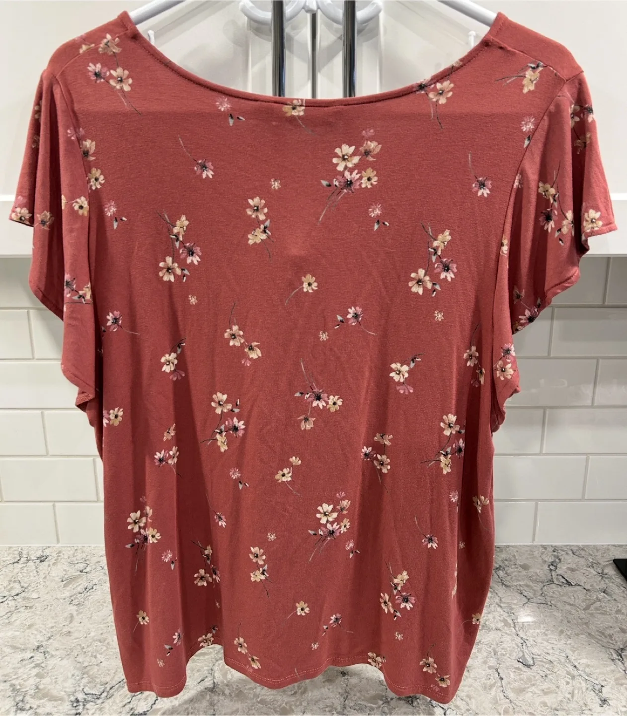 Women’s V Neck Floral Print T-Shirts With Button Neck Detail image indicator(3)