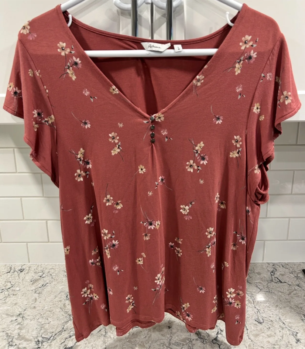 Women’s V Neck Floral Print T-Shirts With Button Neck Detail image indicator(2)