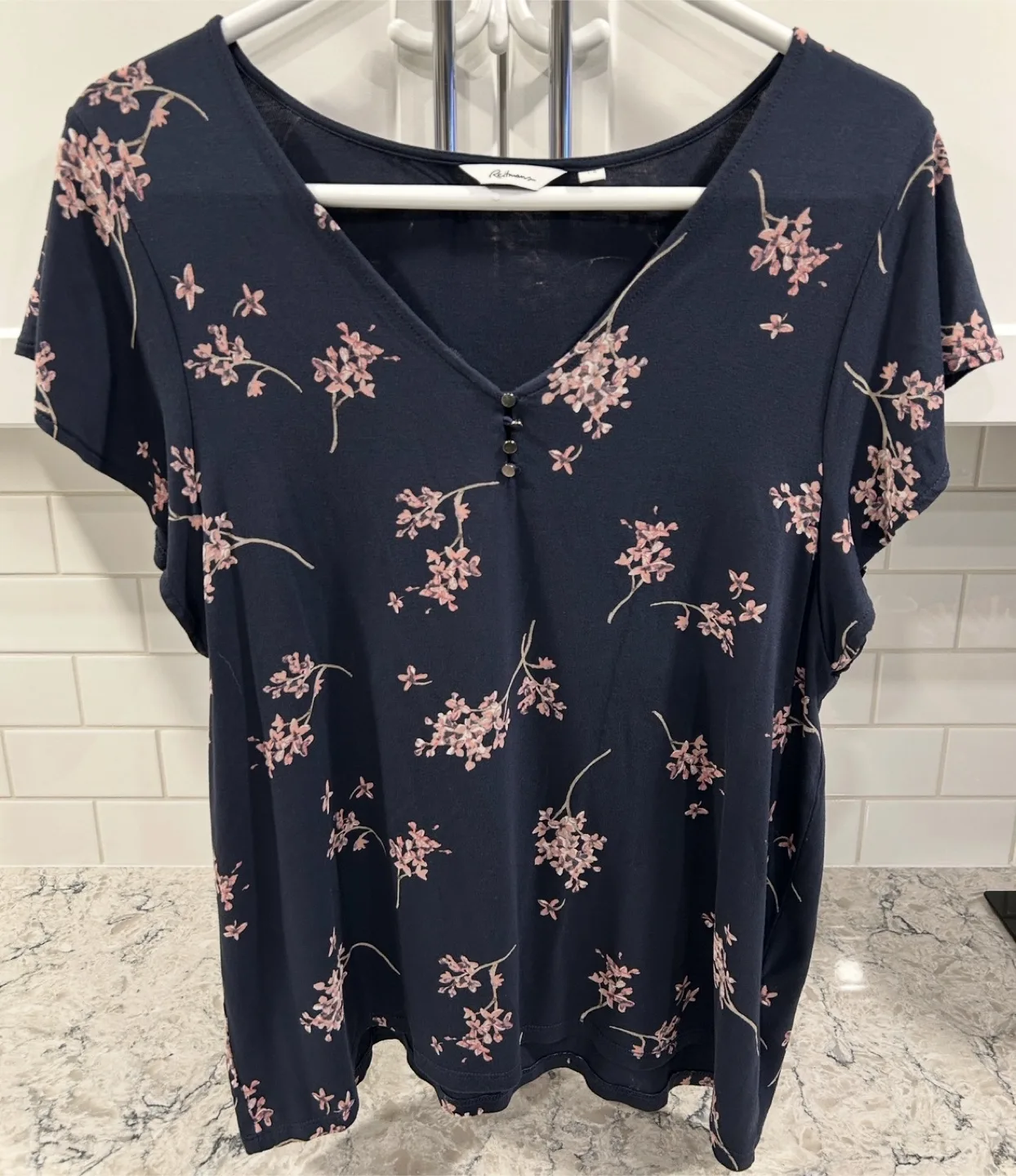 Women’s V Neck Floral Print T-Shirts With Button Neck Detail image indicator(8)