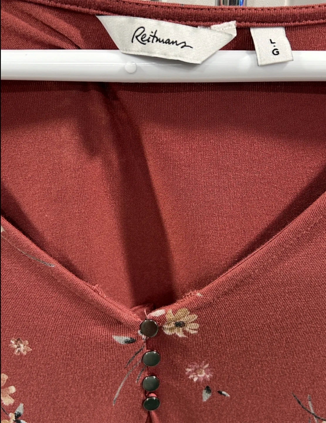 Women’s V Neck Floral Print T-Shirts With Button Neck Detail image indicator(4)