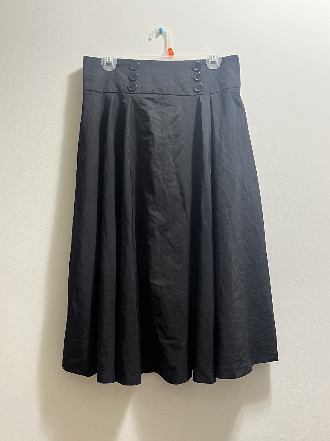 Belle Poque Elegant Black Pleated Skirt with button design sz XL