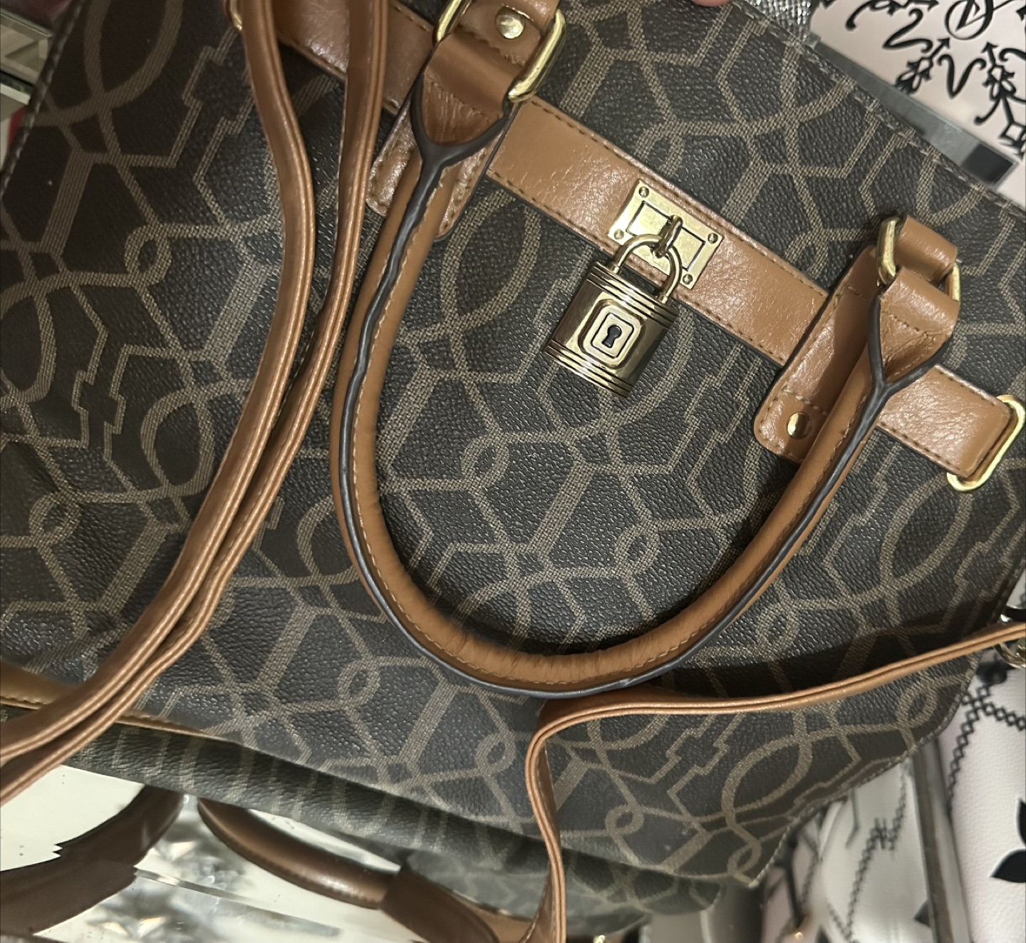 2 pieces Brown Patterned Handbag