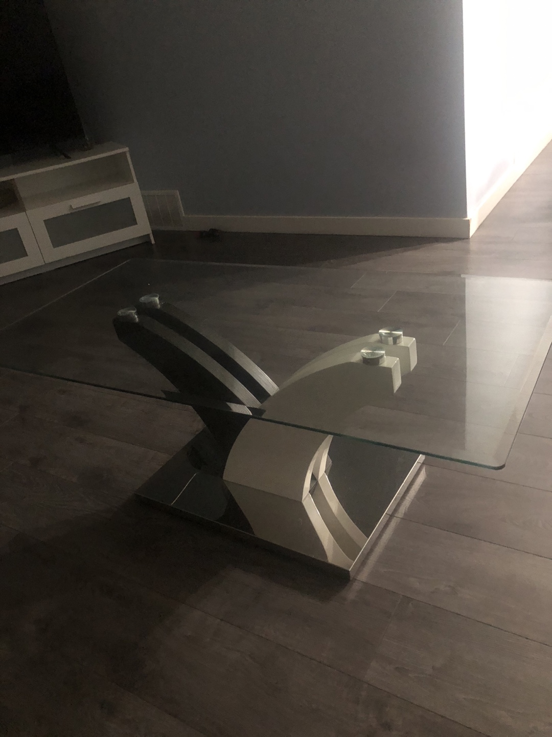 Glass Coffee Table with Modern Base