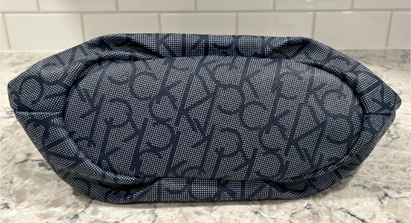 Womens Navy Blue and Tan Calvin Klein Monogrammed Hobo Purse - photo 4