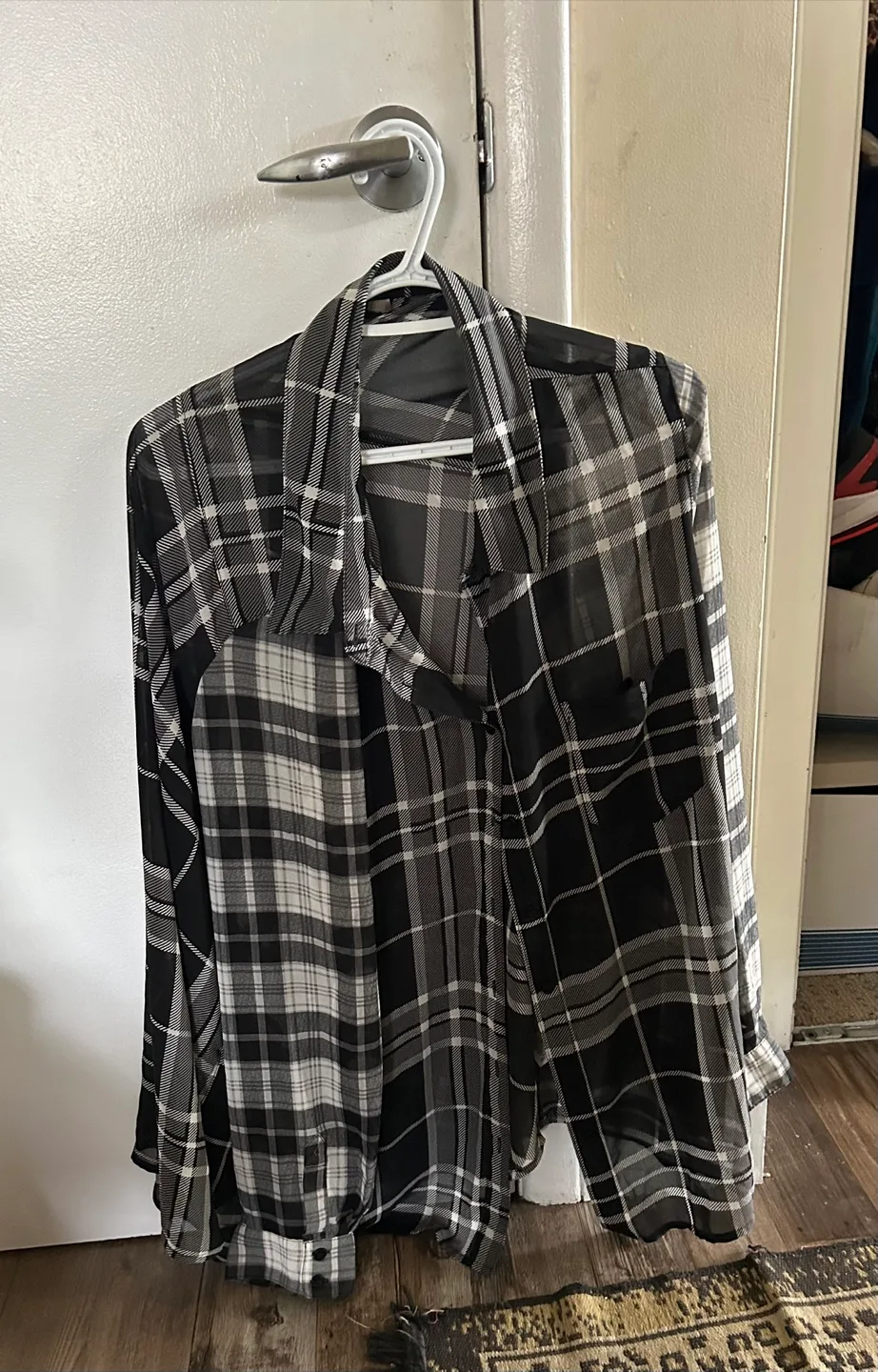 Black & White Sheer Plaid Blouse thumbnail