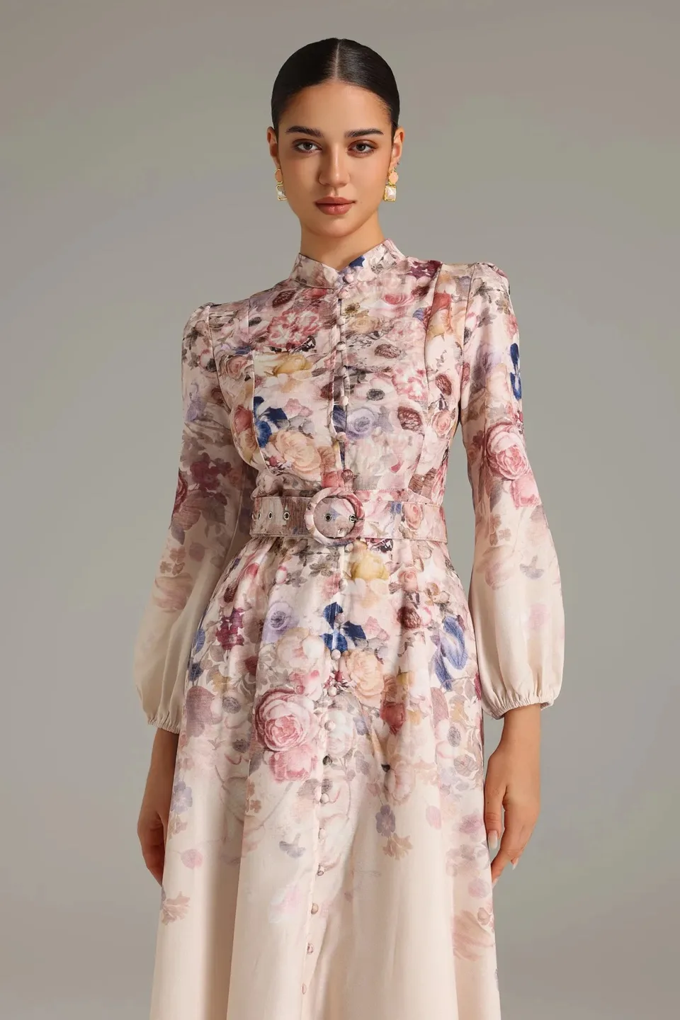 Floral Print Belted Midi Dress Small image indicator(2)