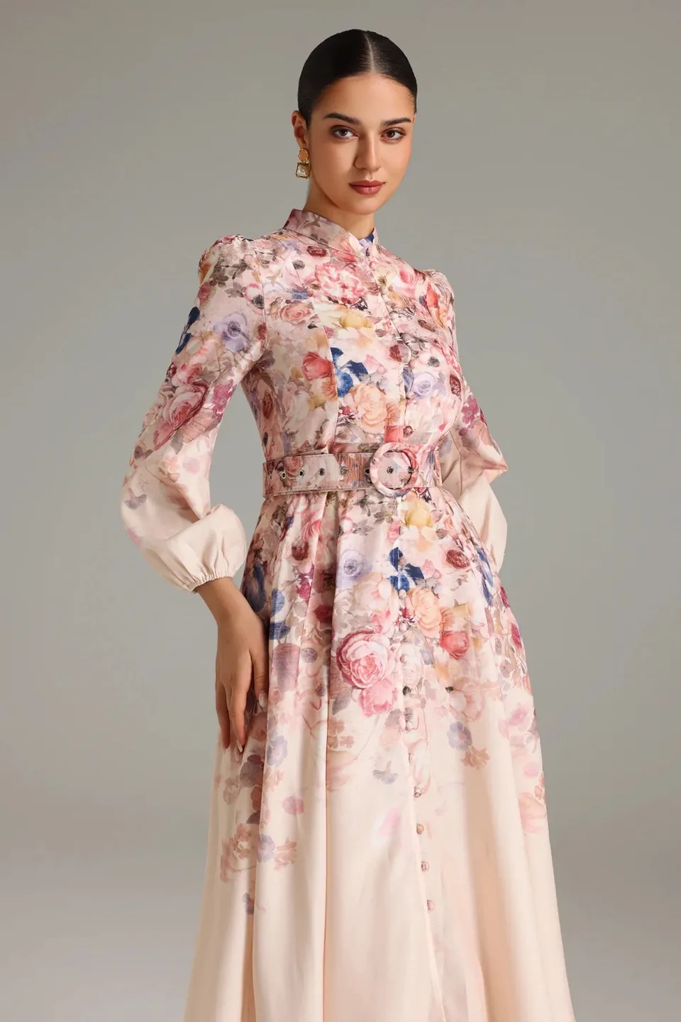 Floral Print Belted Midi Dress Small image indicator(3)