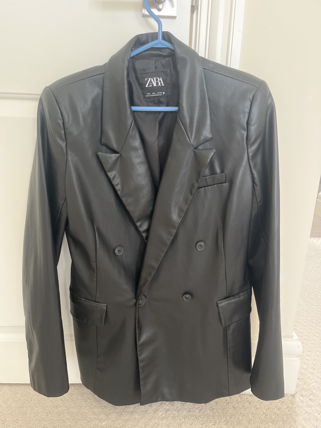 Zara Black Faux Leather Blazer - Size L