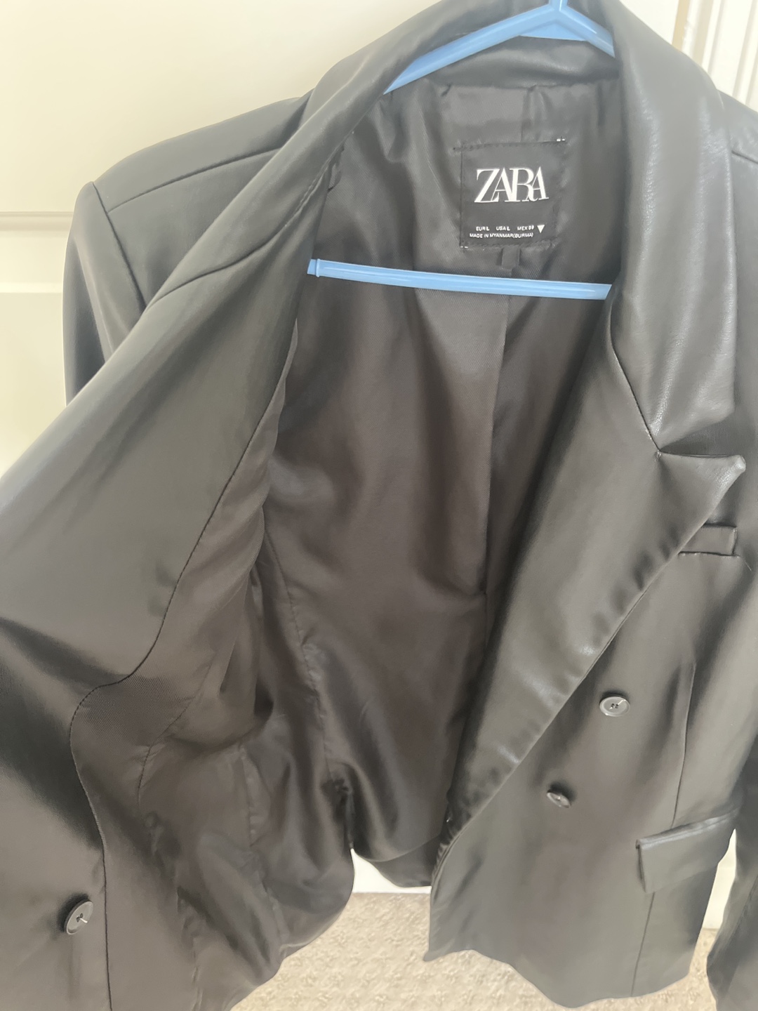 Zara Black Faux Leather Blazer - Size L - photo 4