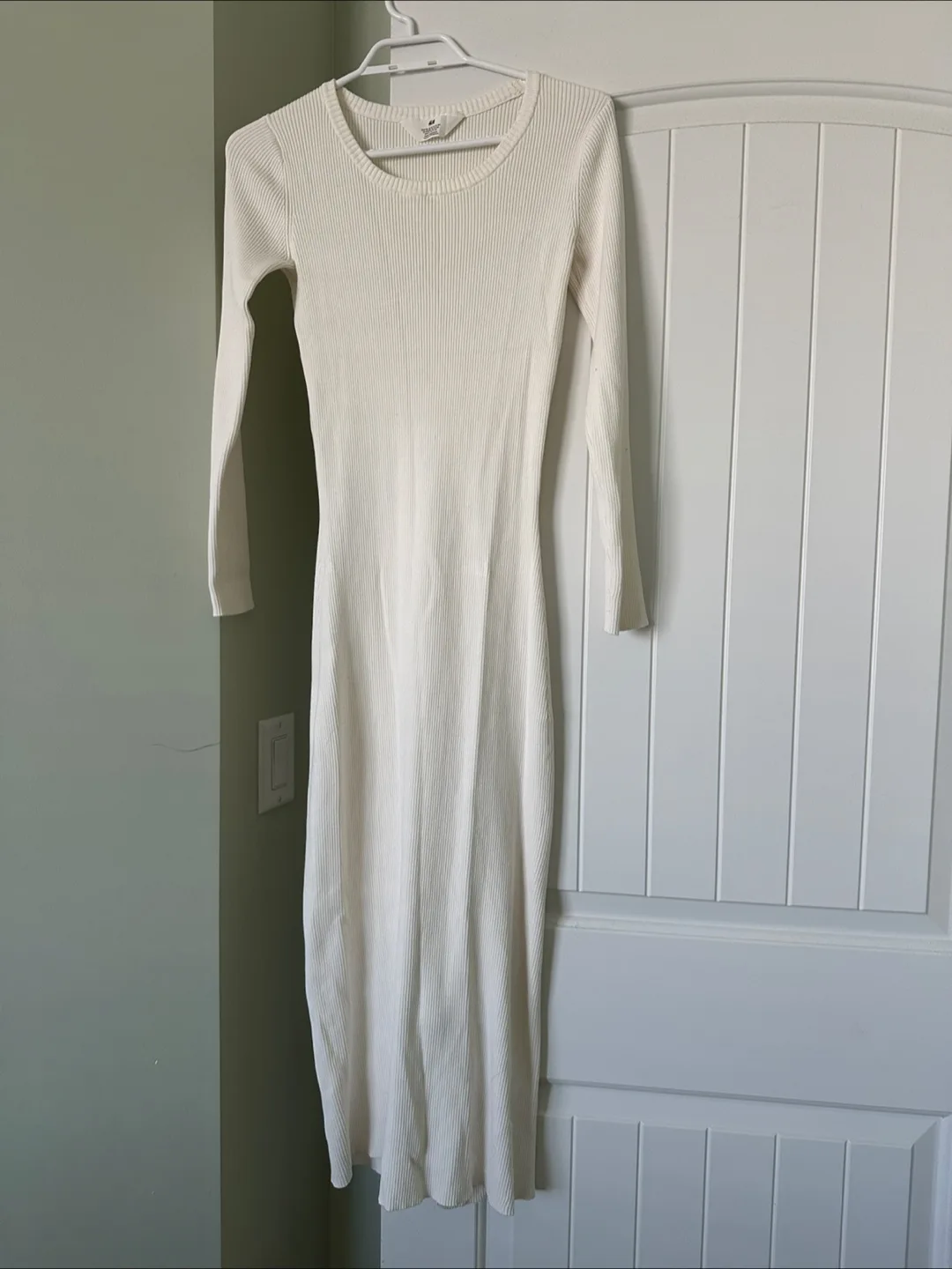 H&M Cream Ribbed Bodycon Dress - Size XS thumbnail