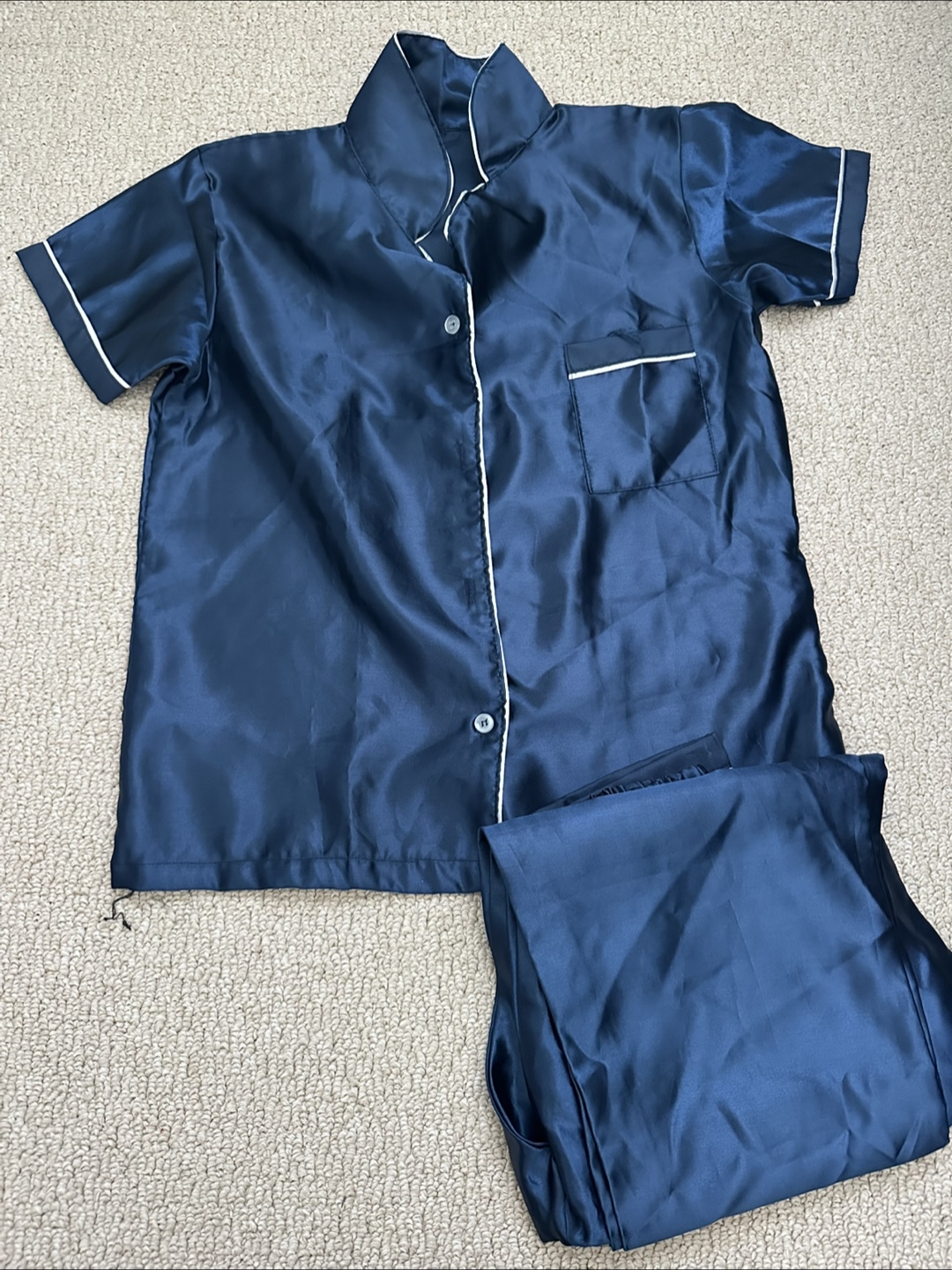 Navy Blue Satin Pajama Set