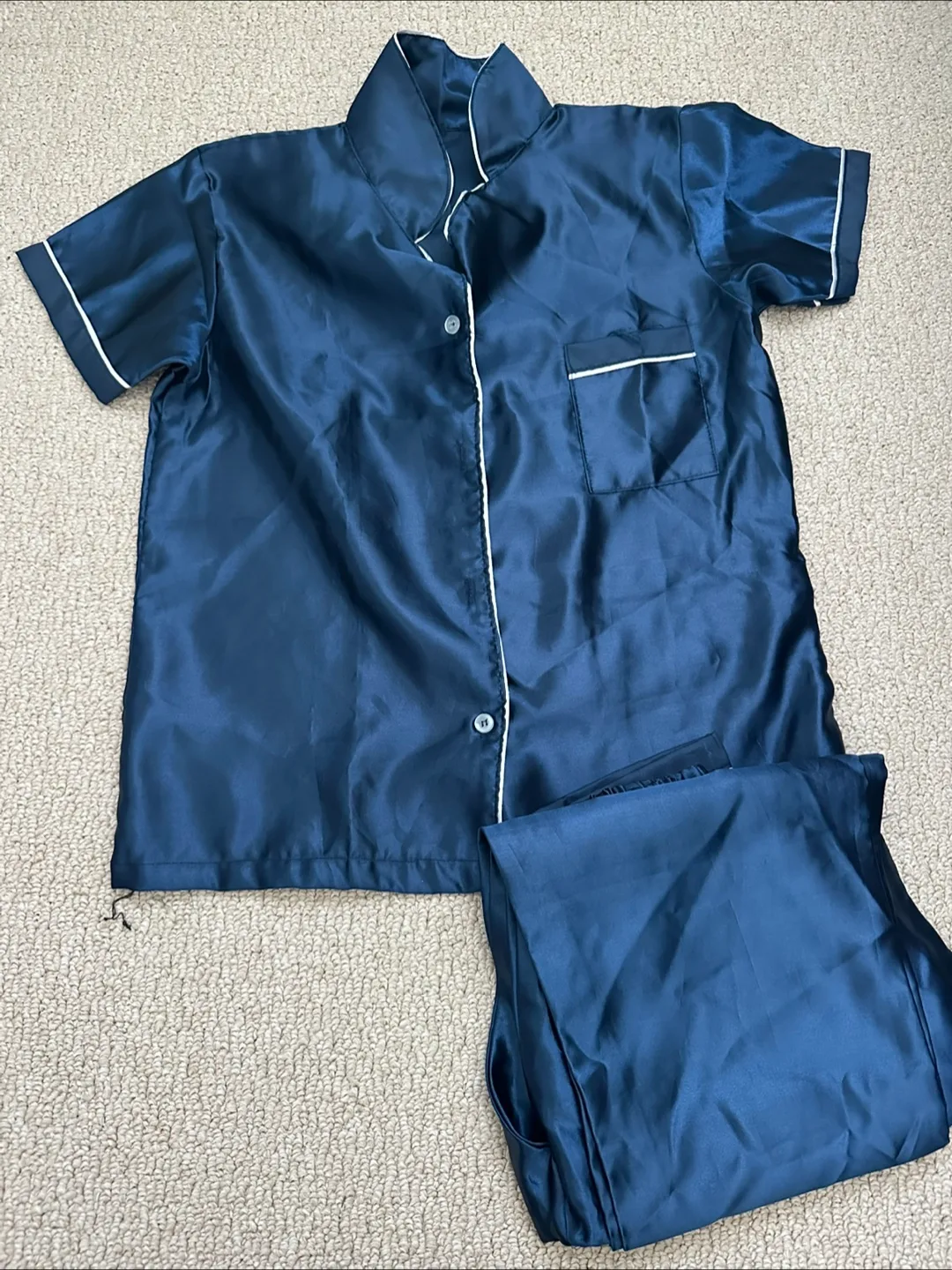 Navy Blue Satin Pajama Set thumbnail