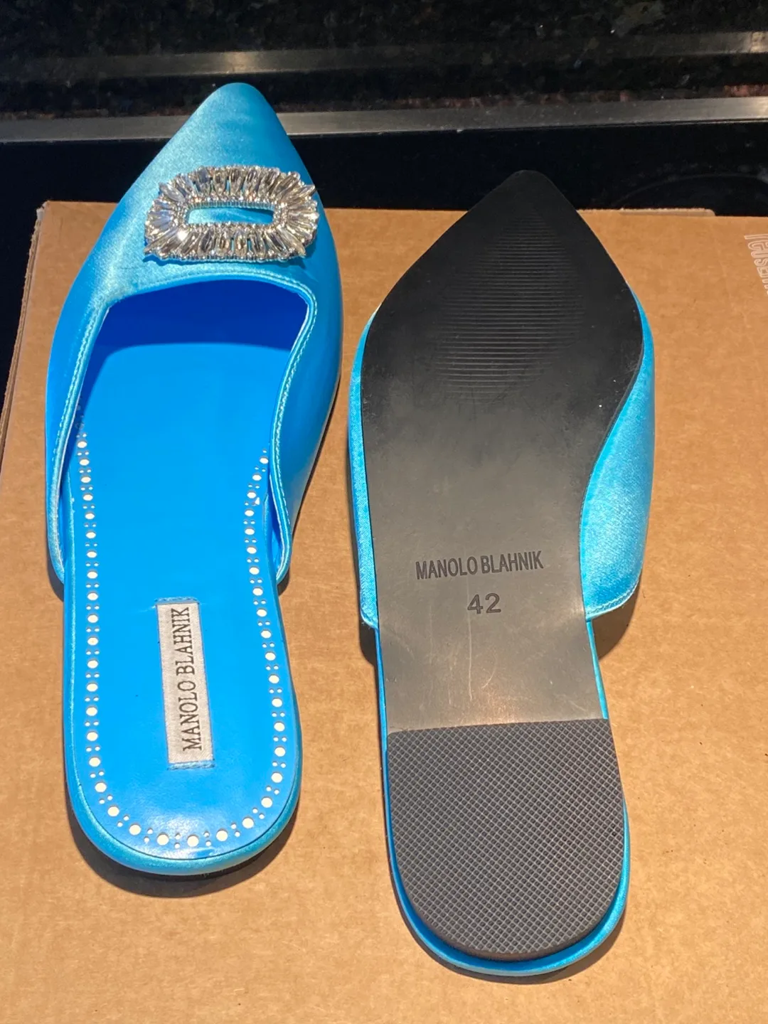 Manolo Blahnik Blue Satin Mules Size 42 thumbnail
