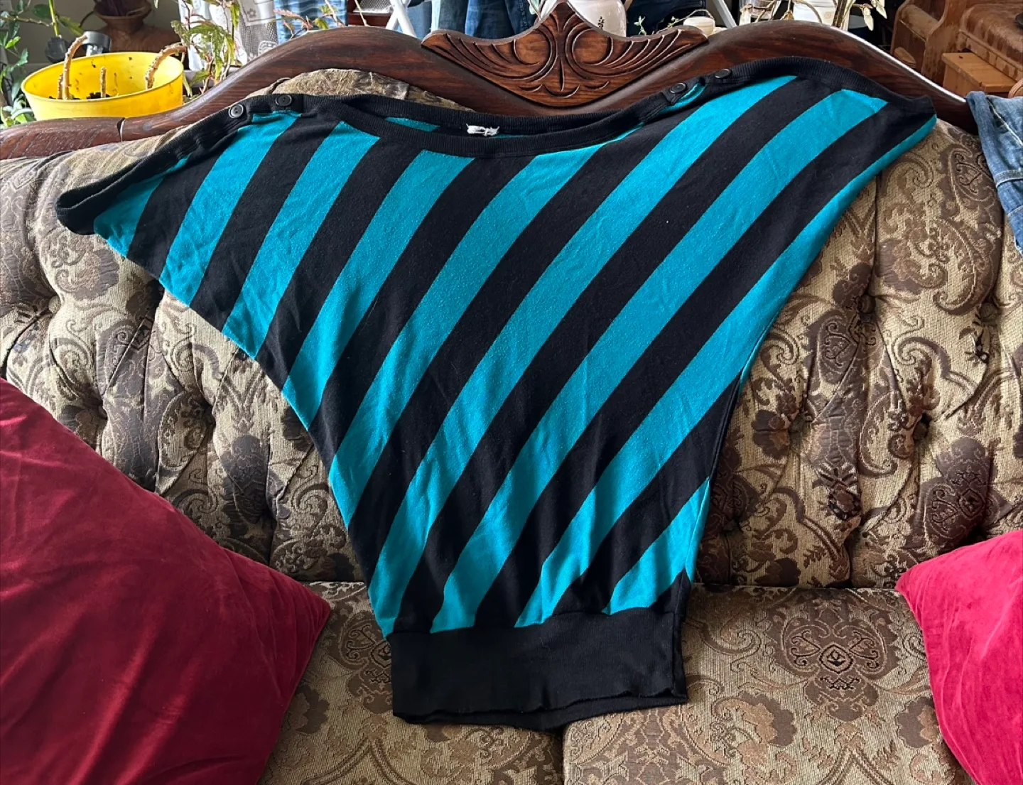 Striped Asymmetrical Top - Blue & Black thumbnail