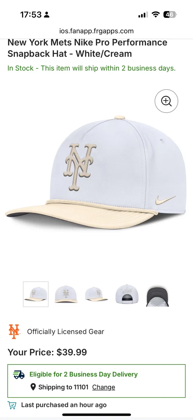 New NIKE PRO NY METS Prfrm Baseball Snapback Hat Cap White-Cream thumbnail