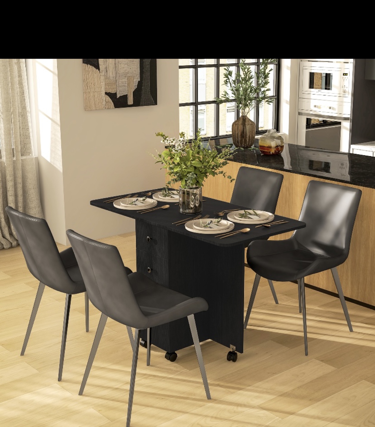 HOMCOM Drop Leaf Dining Table - Black