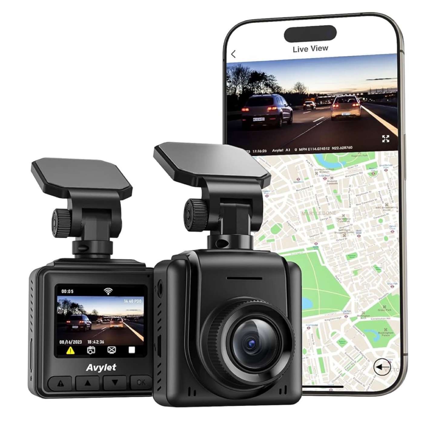 Avylet 2K QHD Dash Cam with Wi-Fi and GPS